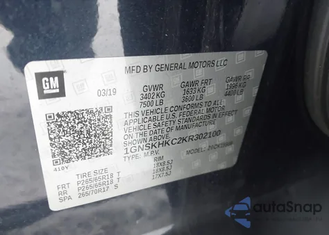 2019 Chevrolet Suburban Lt from USA, damaged, VIN 1GNSKHKC2KR302100